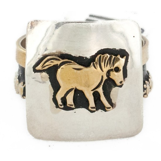 Rare 12kt Gold Filled 925 Sterling Silver Horse Handmade Certified Authentic Navajo Native American Ring  12657-6