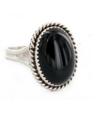 .925 Sterling Silver Handmade Certified Authentic Navajo Natural Black Onyx Native American Ring  16998-1
