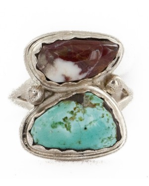 .925 Sterling Silver Handmade Certified Authentic Navajo Natural Turquoise Purple Spiny Oyster Native American Ring  16982-4