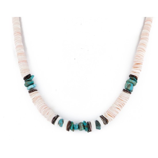 Certified Authentic Navajo .925 Sterling Silver Graduated Melon Shell and Turquoise Native American Necklace 1 16051-1