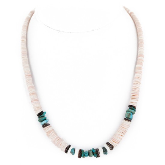 Certified Authentic Navajo .925 Sterling Silver Graduated Melon Shell and Turquoise Native American Necklace 1 16051-1