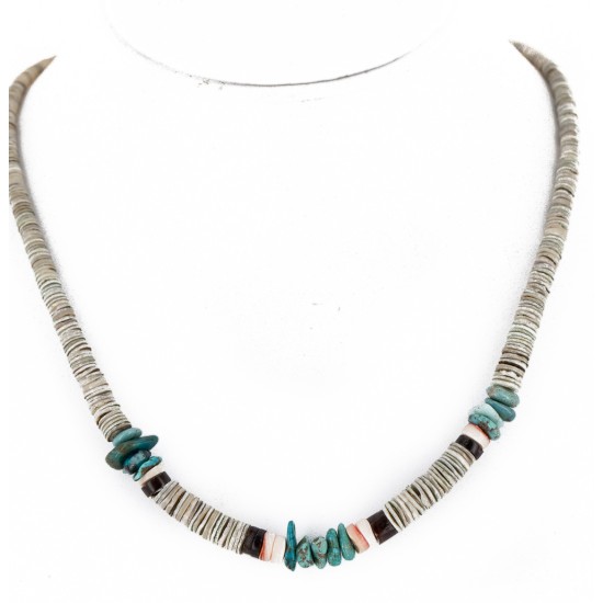 Certified Authentic Navajo .925 Sterling Silver Graduated Melon Shell and Turquoise Native American Necklace 16051-2