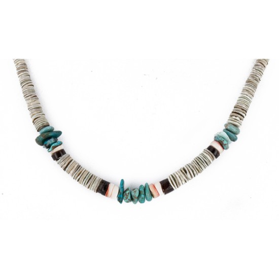 Certified Authentic Navajo .925 Sterling Silver Graduated Melon Shell and Turquoise Native American Necklace 16051-2