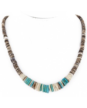 Certified Authentic Navajo .925 Sterling Silver Graduated Melon Shell Native American Necklace 15917-0