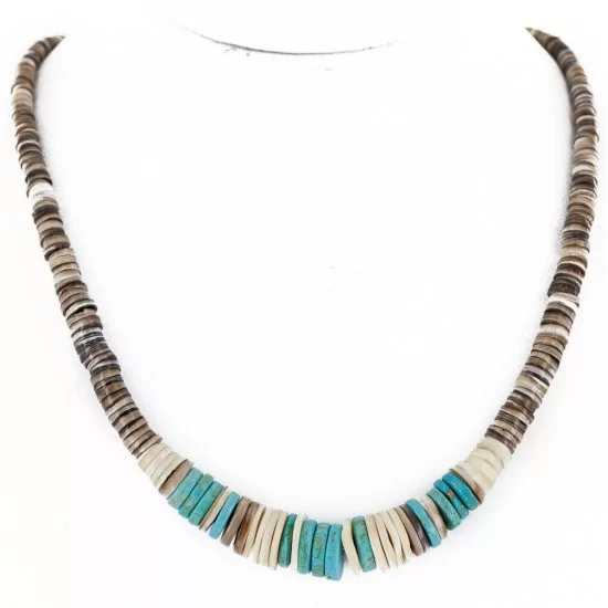 Navajo .925 Sterling Silver Graduated Melon Shell Native American Necklace 15917-0
