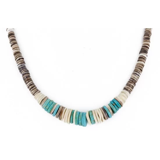 Navajo .925 Sterling Silver Graduated Melon Shell Native American Necklace 15917-0