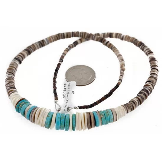 Navajo .925 Sterling Silver Graduated Melon Shell Native American Necklace 15917-0