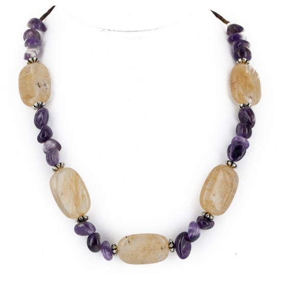 Hand made Certified Authentic Navajo .925 Sterling Silver Natural Smoky Quartz Amethyst Native American Necklace 16040