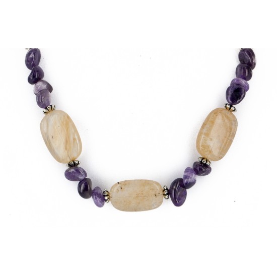 Hand made Certified Authentic Navajo .925 Sterling Silver Natural Smoky Quartz Amethyst Native American Necklace 16040