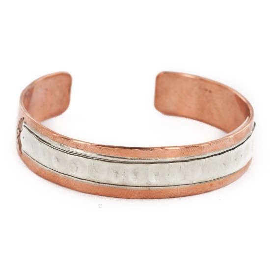 Handmade Certified Authentic Navajo Pure .925 Sterling Silver and Copper Native American Bracelet 12703-11