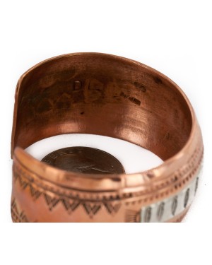 Handmade Feather Certified Authentic Navajo Pure .925 Sterling Silver and Copper Native American Bracelet 12839-1