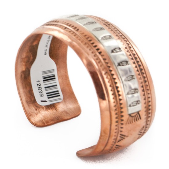 Handmade Feather Certified Authentic Navajo Pure .925 Sterling Silver and Copper Native American Bracelet 12839-1