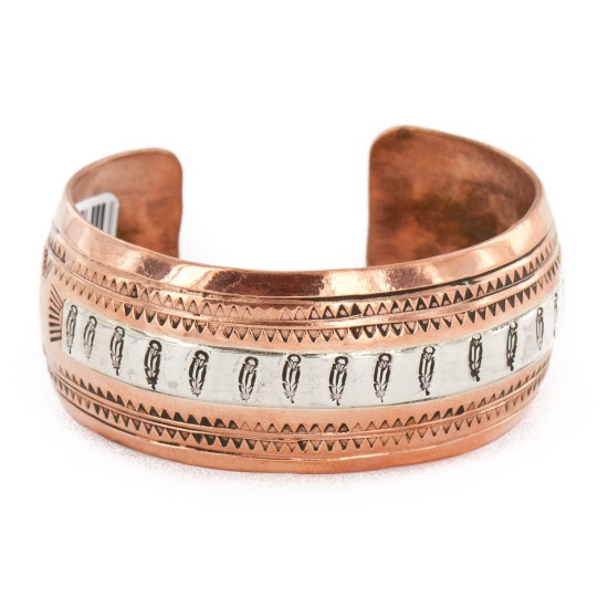 Handmade Feather Certified Authentic Navajo Pure .925 Sterling Silver and Copper Native American Bracelet 12839-1