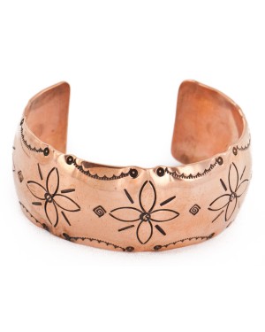 Handmade Flower Certified Authentic Navajo Pure Copper Native American Bracelet 12808-2