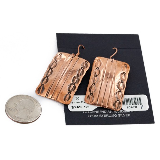 Handmade Certified Authentic Navajo Handstamped Pure Copper Dangle Native American Earrings 16978-1