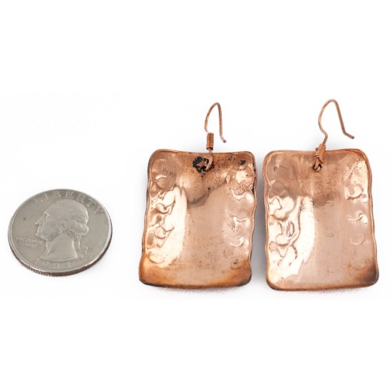 Handmade Certified Authentic Navajo Handstamped Pure Copper Dangle Native American Earrings 16978-1