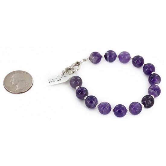 Certified Authentic Navajo Natural Amethyst Link Native American Bracelet 1 12742-114