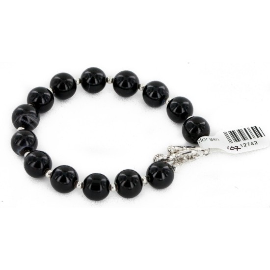 Certified Authentic Navajo Natural Black Onyx Link Native American Bracelet 12742-107