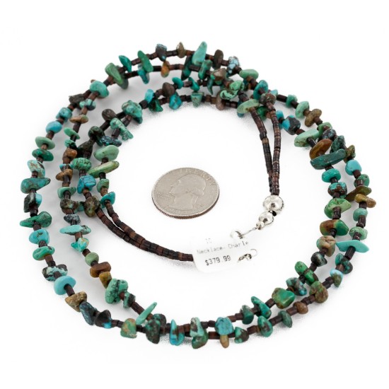 Certified Authentic 2 Strand Navajo .925 Sterling Silver and Turquoise Native American Necklace 25252-3