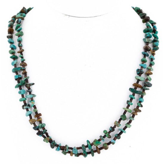 Certified Authentic 2 Strand Navajo .925 Sterling Silver and Turquoise Native American Necklace 25252-3
