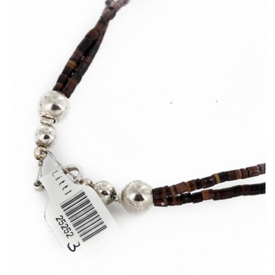 Certified Authentic 2 Strand Navajo .925 Sterling Silver and Turquoise Native American Necklace 25252-3