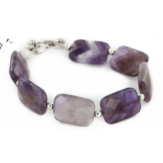 Certified Authentic Navajo Natural Amethyst Link Native American Bracelet 12742-108