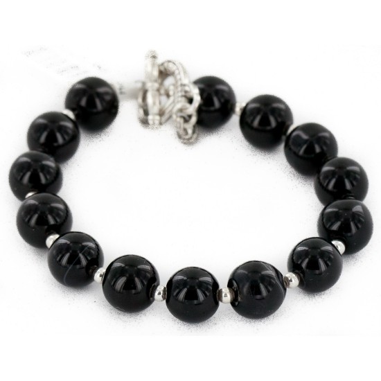 Certified Authentic Navajo Natural Black Onyx Link Native American Bracelet 12742-107
