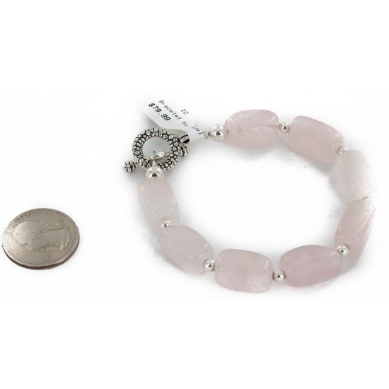Certified Authentic Navajo Natural Native American Pink Quartz Link Bracelet 12742-112