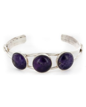 Handmade Certified Authentic Navajo .925 Sterling Silver Natural Purple Quartz Native American Bracelet 12823