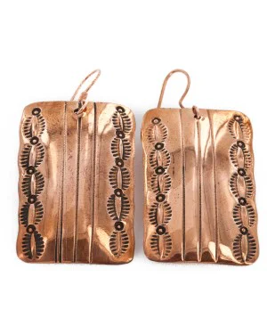 Handmade Navajo Handstamped Pure Copper Dangle Native American Earrings 16978-1 Handmade Navajo Handstamped Pure Copper Dangle Native American Earrings 16978-1