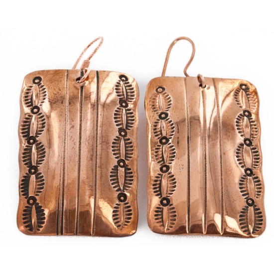 Handmade Certified Authentic Navajo Handstamped Pure Copper Dangle Native American Earrings 16978-1