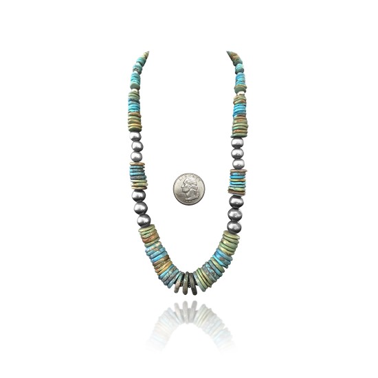 Exquisite .925 Sterling Silver Certified Authentic Navajo Native American 1 Strand Blue Green Turquoise Necklace Chain 35825