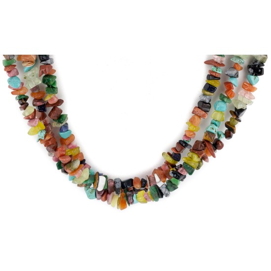 3 Strand Certified Authentic Navajo .925 Sterling Silver Natural Agate and Multicolor Stones Native American Necklace 17069