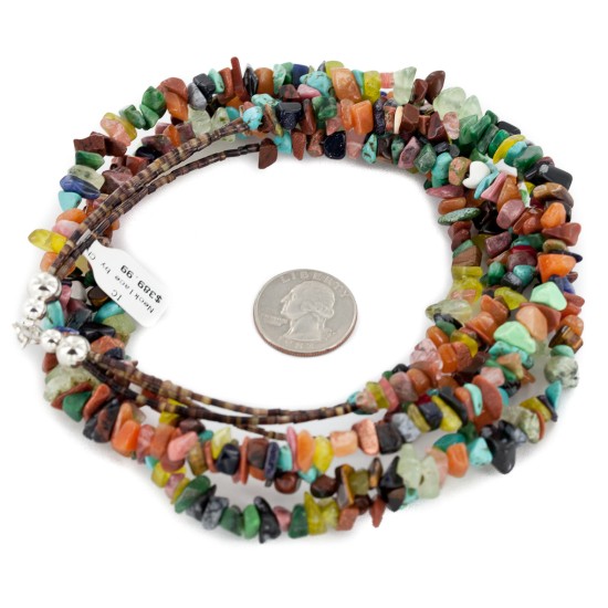 3 Strand Certified Authentic Navajo .925 Sterling Silver Natural Agate and Multicolor Stones Native American Necklace 17069