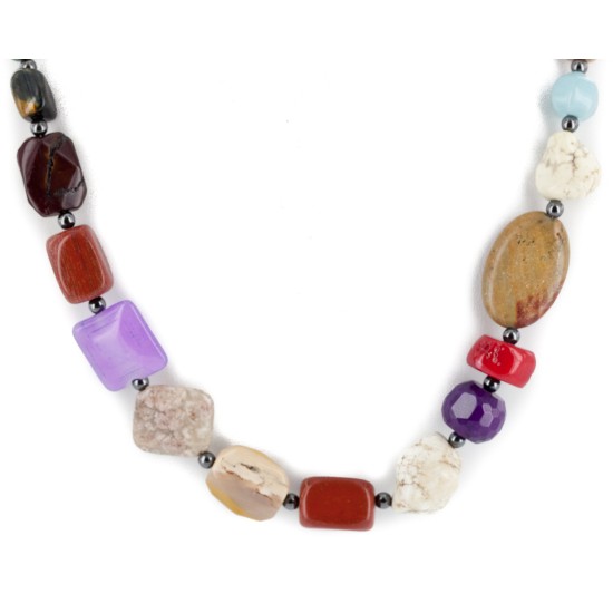 Certified Authentic Navajo .925 Sterling Silver Natural Multicolor Stones Native American Necklace 7501004-4