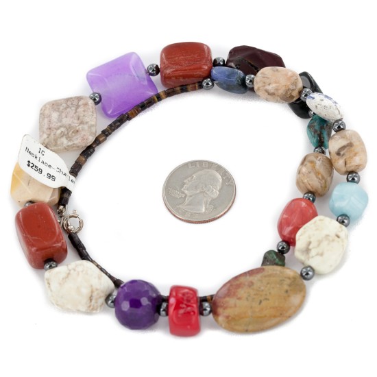 Certified Authentic Navajo .925 Sterling Silver Natural Multicolor Stones Native American Necklace 7501004-4