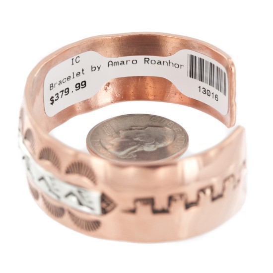Navajo Bear Paw Sun .925 Sterling Silver Handmade Certified Authentic Pure Copper Native American Bracelet 13016