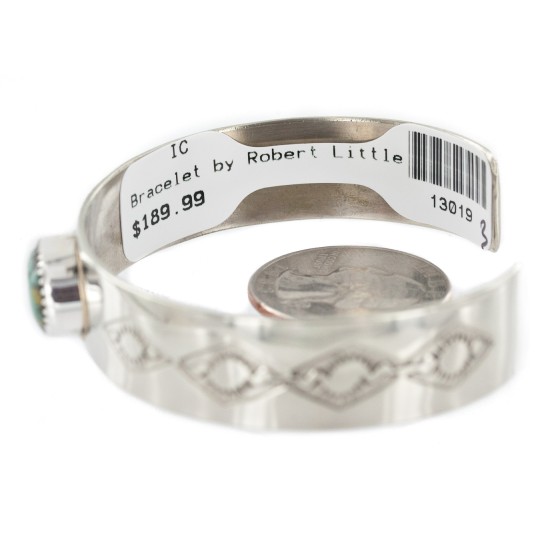 Navajo Handmade Certified Authentic Nickel Natural Turquoise Native American Bracelet 13019-3