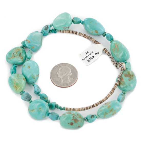 .925 Sterling Silver Certified Authentic Navajo Natural Turquoise Native American Necklace 15357-22