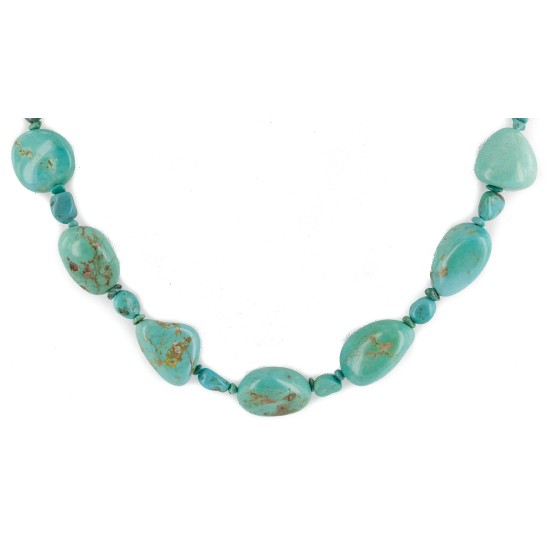 .925 Sterling Silver Certified Authentic Navajo Natural Turquoise Native American Necklace 15357-22