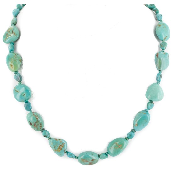 .925 Sterling Silver Certified Authentic Navajo Natural Turquoise Native American Necklace 15357-22