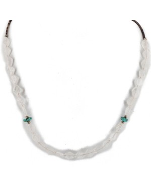 .925 Sterling Silver Certified Authentic Navajo Natural Turquoise Quartz Chain Native American Necklace 15948-1