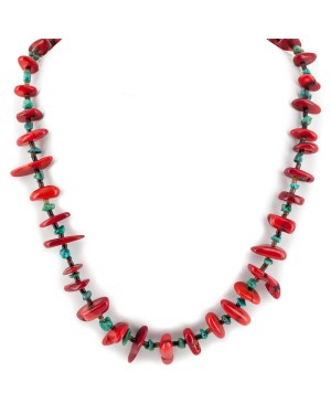 Certified Authentic Navajo .925 Sterling Silver Coral and Natural Turquoise Native American Necklace 15825-1
