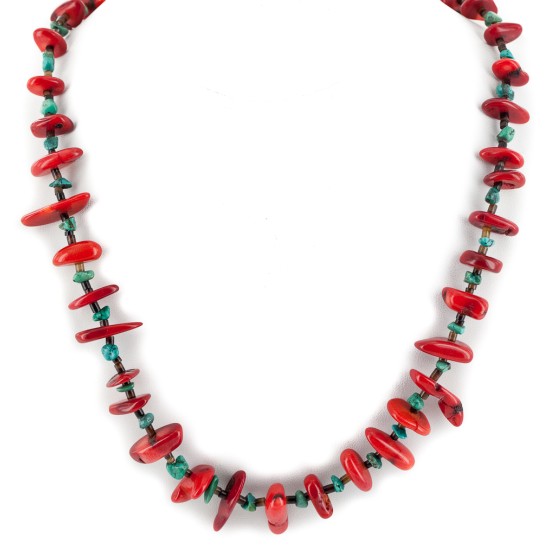 Certified Authentic Navajo .925 Sterling Silver Coral and Natural Turquoise Native American Necklace 15825-1 Certified Authentic Navajo .925 Sterling Silver Coral and Natural Turquoise Native American Necklace 15825-1