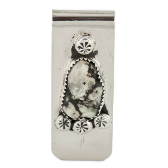 Handmade Certified Authentic Navajo .925 Sterling Silver and Nickel Natural White Buffalo Native American Money Clip 11264-2