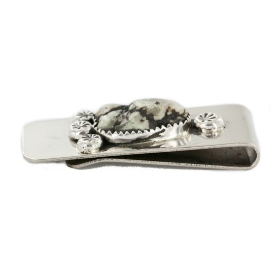 Handmade Certified Authentic Navajo .925 Sterling Silver and Nickel Natural White Buffalo Native American Money Clip 11264-2