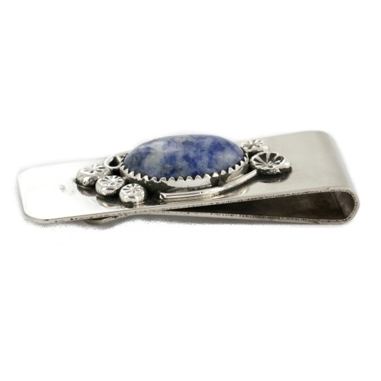 Handmade Certified Authentic Navajo Nickel and .925 Sterling Silver Natural Lapis Native American Money Clip 11264-3