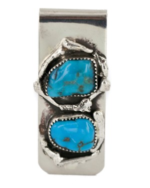 Handmade Certified Authentic Navajo Nickel and .925 Sterling Silver Natural Turquoise Native American Money Clip 10530-1