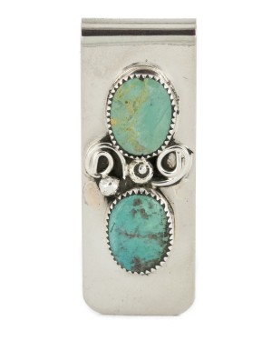 Handmade Certified Authentic Navajo Nickel and .925 Sterling Silver Natural Turquoise Native American Money Clip 10530-2