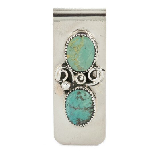 Handmade Certified Authentic Navajo Nickel and .925 Sterling Silver Natural Turquoise Native American Money Clip 10530-2